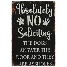 Vintage Iron Funny Dog No Soliciting Tin Metal Signs Home D cor 8x12