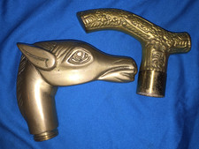 Vintage Solid Brass Walking Stick Cane Handle Horse  Ornate Lot of 2