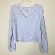 American Eagle Soft & Sexy Plush Womens Large Beige Waffle Shirt Cropped Comfy