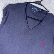 Polo Ralph Lauren Sweater Vest Mens 2XL Navy Blue Solid Pima Cotton V-Neck Logo