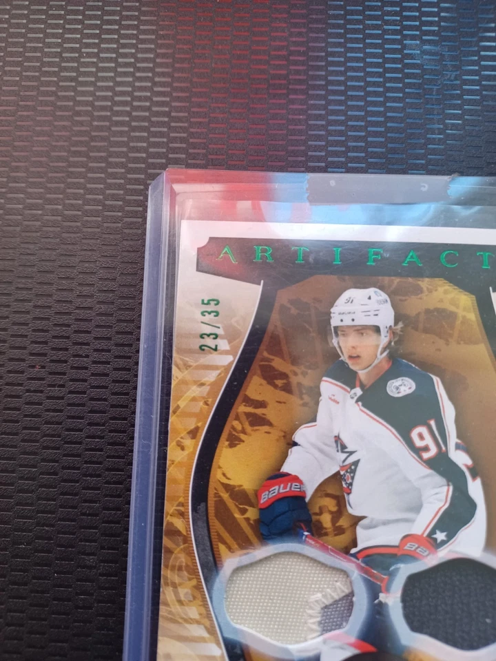 2023-24 Kent Johnson #23/35 Upper Deck NHL Artifacts - 3 Color Dual Patch #110 - Image 2 of 4