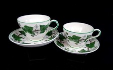Wedgwood England Porcelain 2 Napoleon Ivy Green 2 5/8"Cup  Saucer Sets 1815-