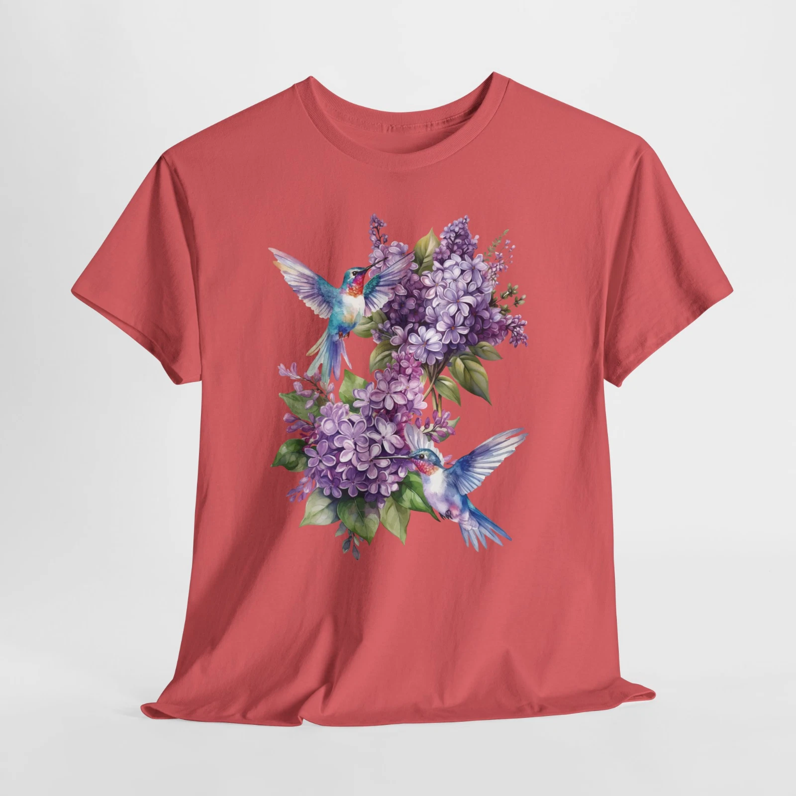Hummingbird Floral Purple Lilac T Shirt Pretty Graphic Top S-XL Plus 2X 3X 4X 5X