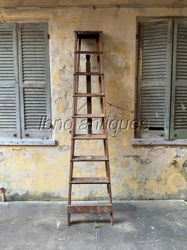 ENCANTADORA ESCALERA INGLESA DEL SIGLO XIX. CONSTRUCCIÓN DE MADERA CLAVADA. 8 pies de altura Foto 3 de 4