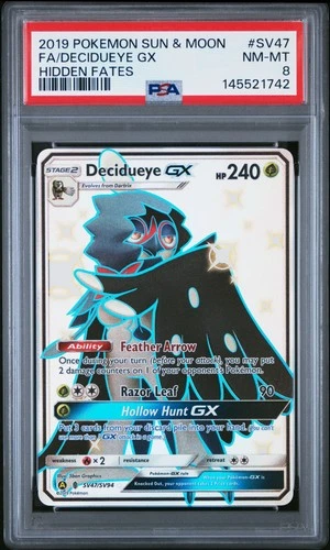 2019 POKEMON SUN & MOON HIDDEN FATES #SV47 FULL ART/DECIDUEYE GX PSA 8
