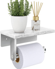 Brushed Nickel Toilet Paper Holder with Natural Marble Shelf, Screw Wall Mounted