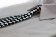 Kids Boys Black White Patterned Elastic Neck Tie - Small Checkers