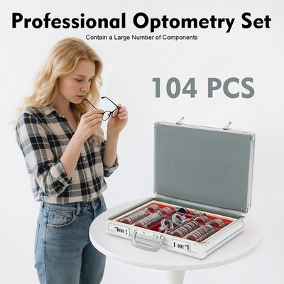 Optometry Optical Trial Lens Kit Test Metal Trial Frame Set w/Case Box 104pcs