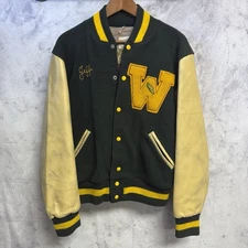Vintage Sand Knit Doe Lon Letterman Varsity Jacket Mens 40 21x25 Chain Stitch