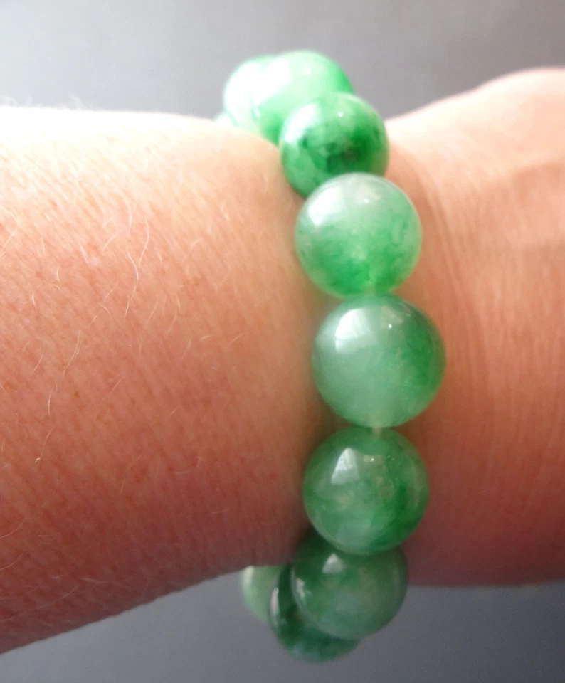 Канадский большой бисер нефрит браслет A + необработанный яблоко зеленый эластичной для мужчин женщин - Изображение 2 из 4