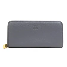 Auth LOEWE Anagram Zip Around Long Wallet Ggray Leather/Goldtone - e60722a