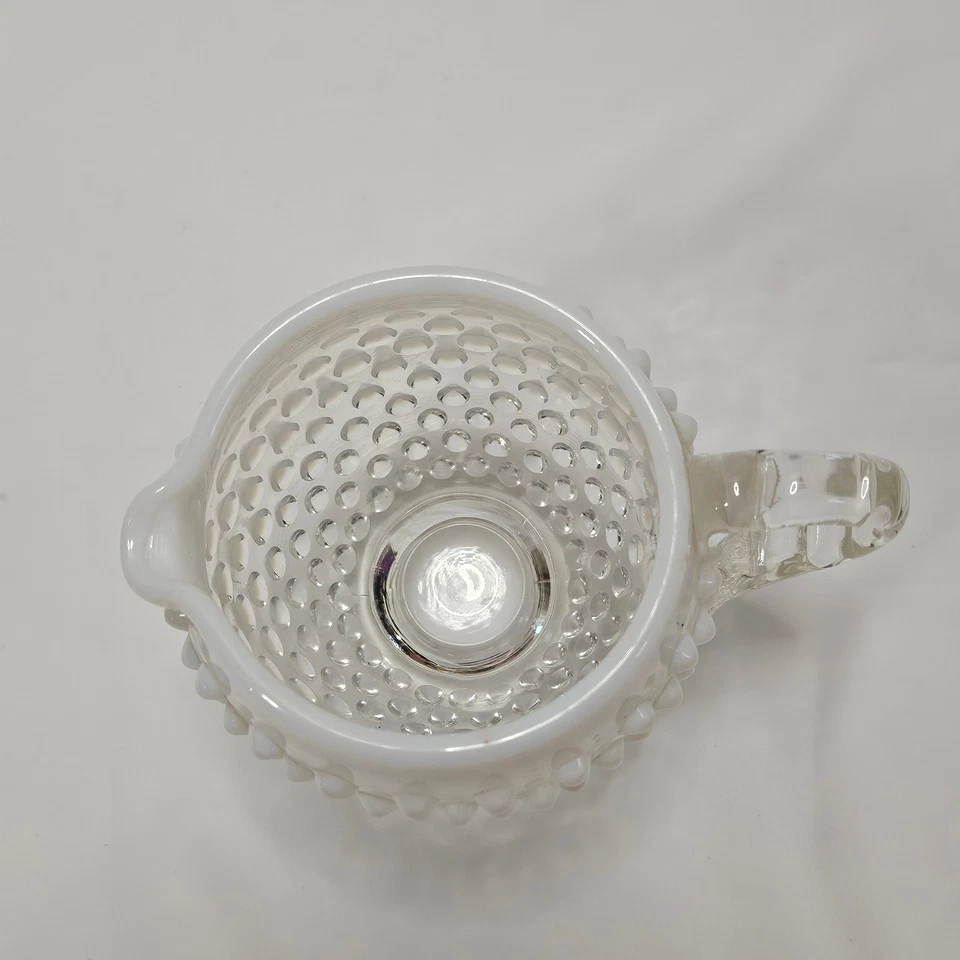 Fenton Opalescent white Hobnail small  glass footed vintage pitcher, 4.5" x 5.5" - Image 3 of 4