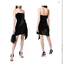 Cinq a Sept Kiki Black Silk Blend Velvet Faux Wrap Mini Dress Square Neck Size 2