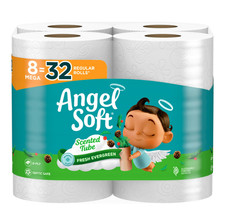 Angel Soft Mega Roll Toilet Paper 2-Ply White Fresh Evergreen 8 Pack