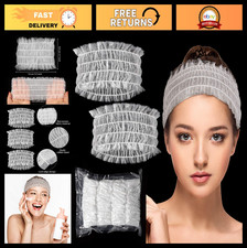 100 Disposable Spa Headbands - Soft Non-woven Elastic Hair Wraps for Makeup Sk