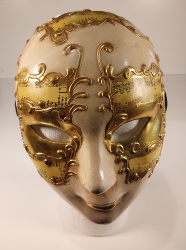 Venetian Mask Italy Hand Painted Volto Music Notes White Gold Wall Decor Art VtG