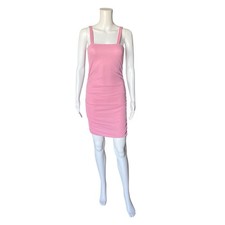 Shein Womens Small Pink Ribbed Ruched Sleeveless Bodycon Stretch Mini Dress