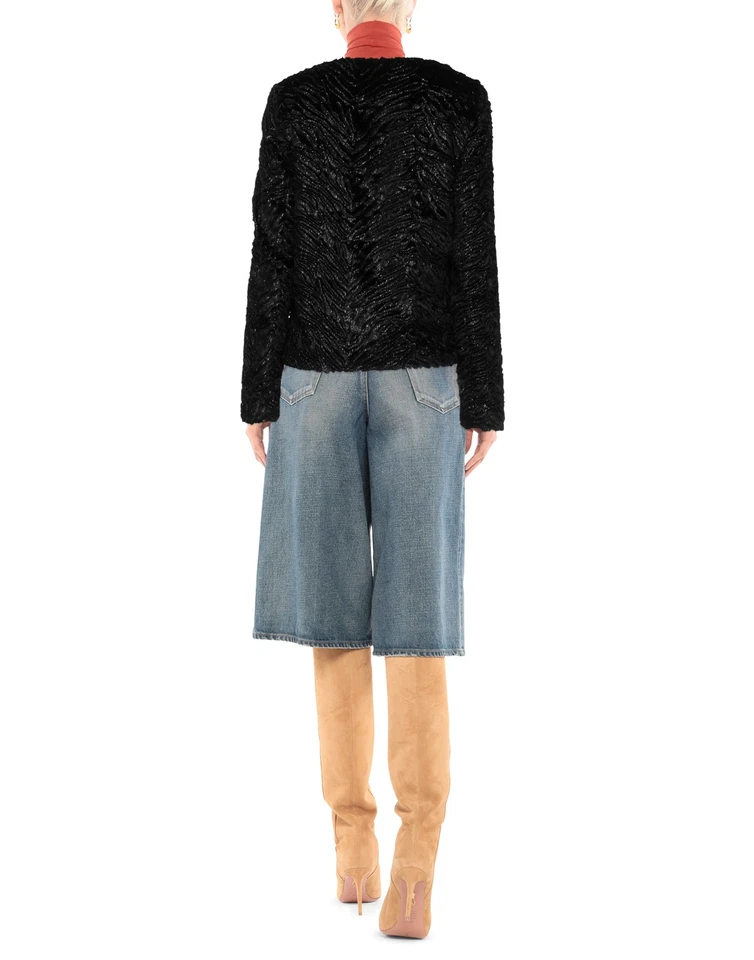 RRP €370 UNREAL FUR Chenille Jacket Size S Black Shiny Hook & Eye Round Neck - Image 2 of 4