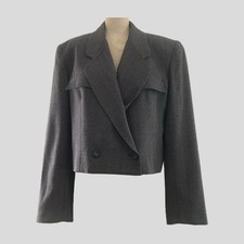 Vintage 1990s Cropped Wool Check Brown Black Academia Tailored Blazer Jacket 12