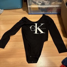 Calvin Klein Black Bodysuit White Logo XL NWT