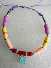 Anklet or Bracelet Shamrock Charm 8-12" Adj Heishi Jewelry US Seller New