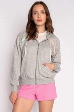 PJ Salvage Heather Grey Neon Stripes Hoodie Jacket RHNSHD