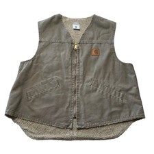 Carhartt Sherpa Lined Duck Canvas Work Vest Men's XL Regular Brown USA Made V13