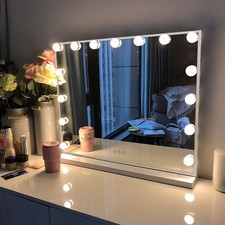 Espejo de tocador con luces, espejo de maquillaje iluminado Hollywood con 15 LED regulables