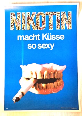Orig. DAK Krankenkasse Anti Drogen Plakat Kult 70er Nikotin macht Küsse so sexy - Bild 1 von 3