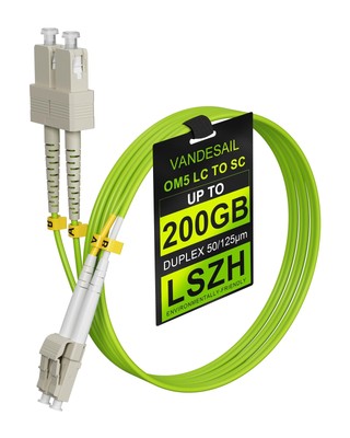 LC to SC Fiber Patch Cable OM5 1 Pack 1M/3ft 10GB Multimode Duplex LC-SC 50/1...