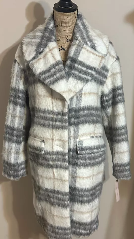 Nuevo Abrigo BCBGeneration Mujer Talla Pequeña Gris/Blanco Rayas Mezcla de Lana a Cuadros Foto 4 de 4