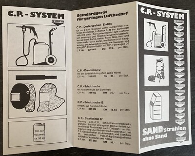 Brochure Flyer C.P. System Sandblasting Without Sand 1976? 1 DINA4 Side Folded