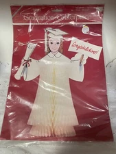 Vintage Amscan Honeycomb Tissue Graduate Girl Centerpiece 11.5”Denmark w Mini 5”