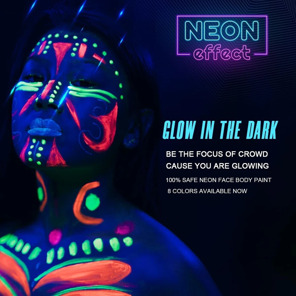 10ml* 8 Tubes UV Face Paint Glow In The Dark for Party Bar Makeup Bright Colors - Image 4 of 4