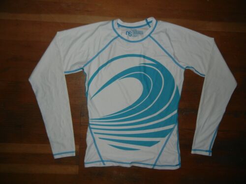NORTH SHORE SURF SHOP White/Blue WATERSHED USA MADE RASH GUARD Beach Shirt Men L - Picture 1 of 6