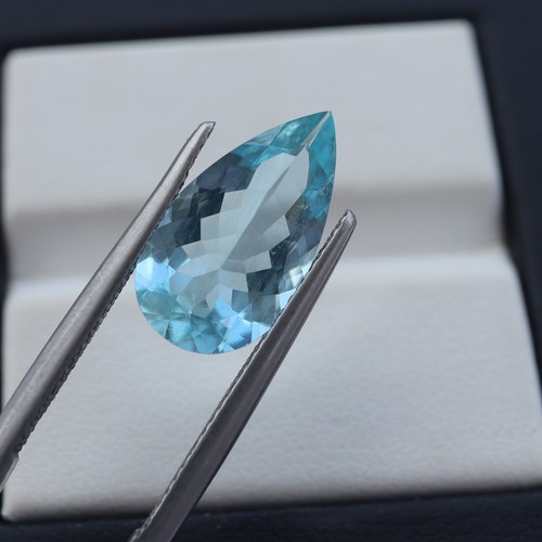 3.4 Carat 15.8x8.9x4.9 MM Natural Blue Aquamarine Faceted Pear Shape Gemstone - Picture 4 of 10