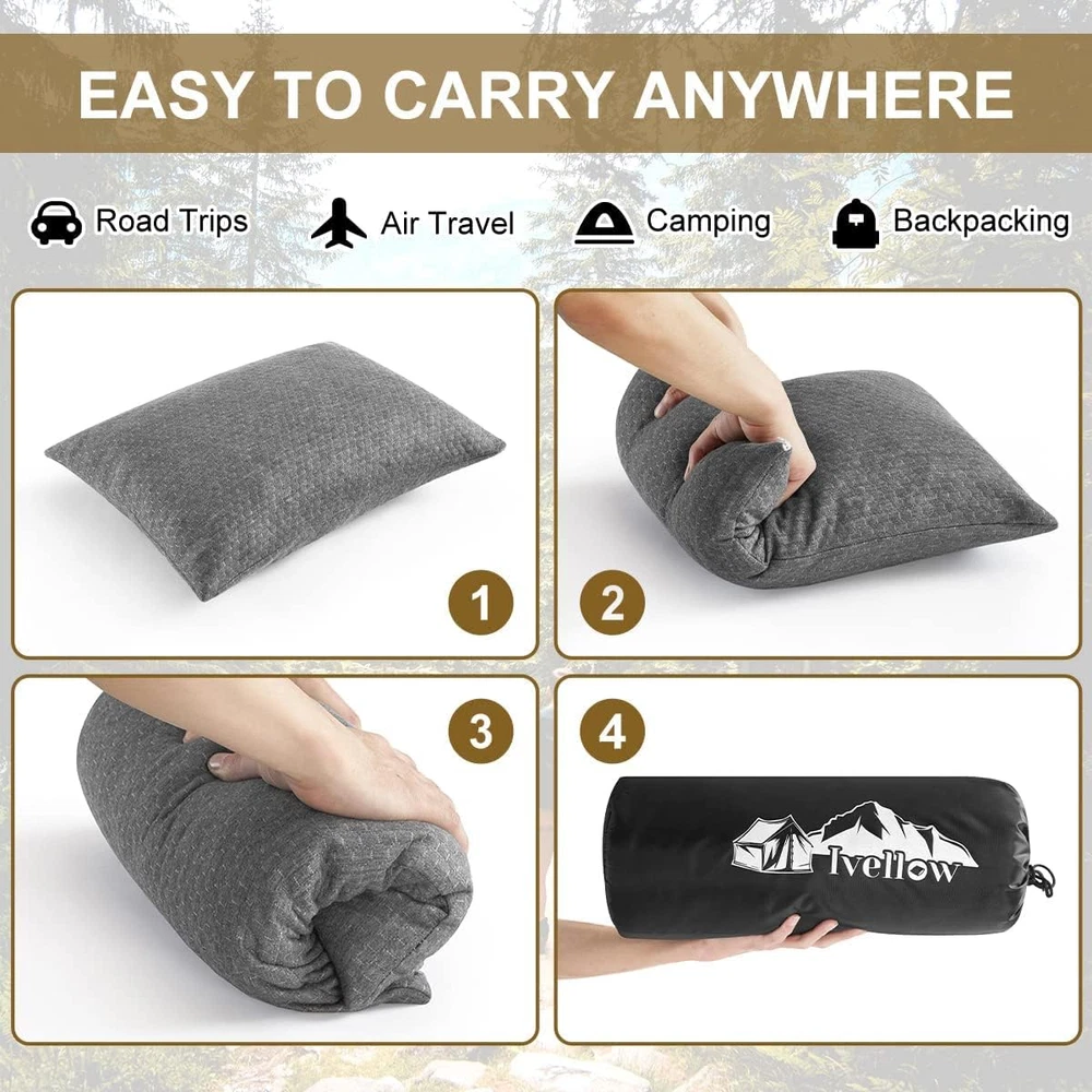 Travel Pillow Compressible Camping Pillow for Sleeping Shredded Memory Foam Pill
