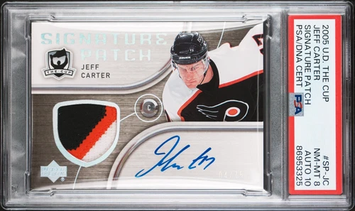 2005-06 Jeff Carter The Cup Signature Patch Rookie Autograph /75 PSA 8/Auto 10