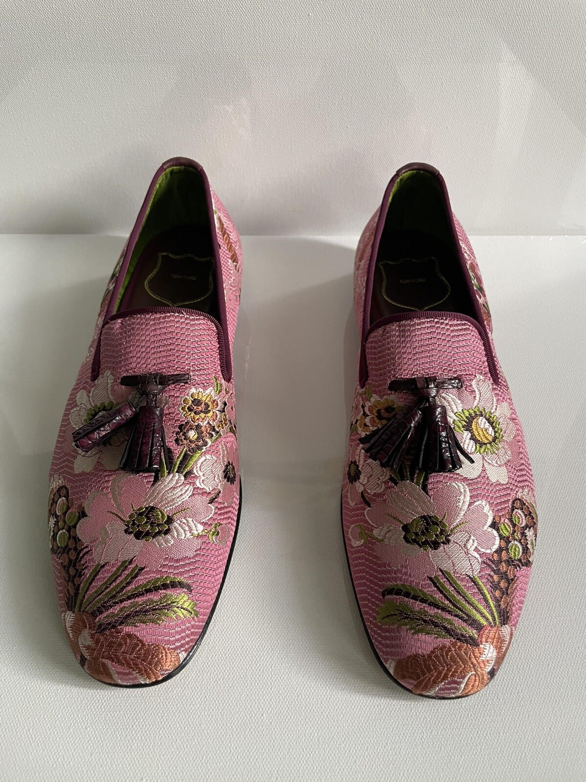 Tom Ford PINK FUSCHIA $4120 MEN Hand Embroidered Tassel Loafers Shoes 10 T