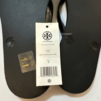 NWT Size 8 Chelsea Flip Flops {Tory Burch} Black Gemini Link/883