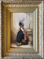 Tableau HST "Portrait de jeune femme en costume traditionnel" XIX°
