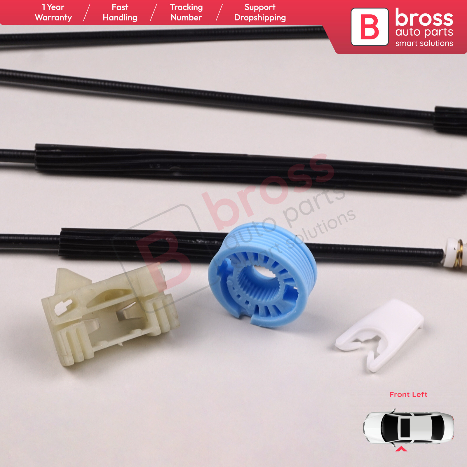 Kit Reparación Elevador Ventana Peugeot 307 Cabriolet - Para Ventana Trasera Izquierda 2003-2008, Incluye Cable Y Rodillos