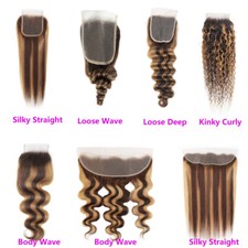 P4/27 Piano Color 4X4 Closure 13X4 Lace Frontal Curly 100 Human Hair Straight