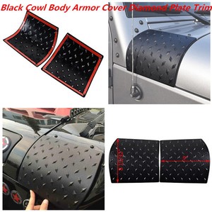 Black 2 x Cowl Body Armor Cover Diamond Plate Trim For 2007-17 Jeep Wrangler JK