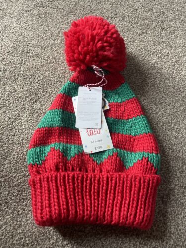 Mothercare Christmas baby Red Green Elf Bobble Hat 1-3 Years - Picture 1 of 5