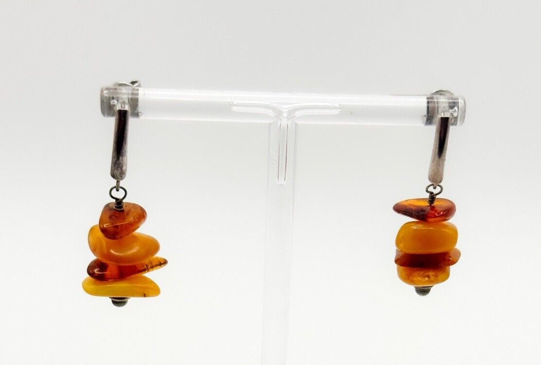 Sterling Amber Stack Dangle Earrings - image 1