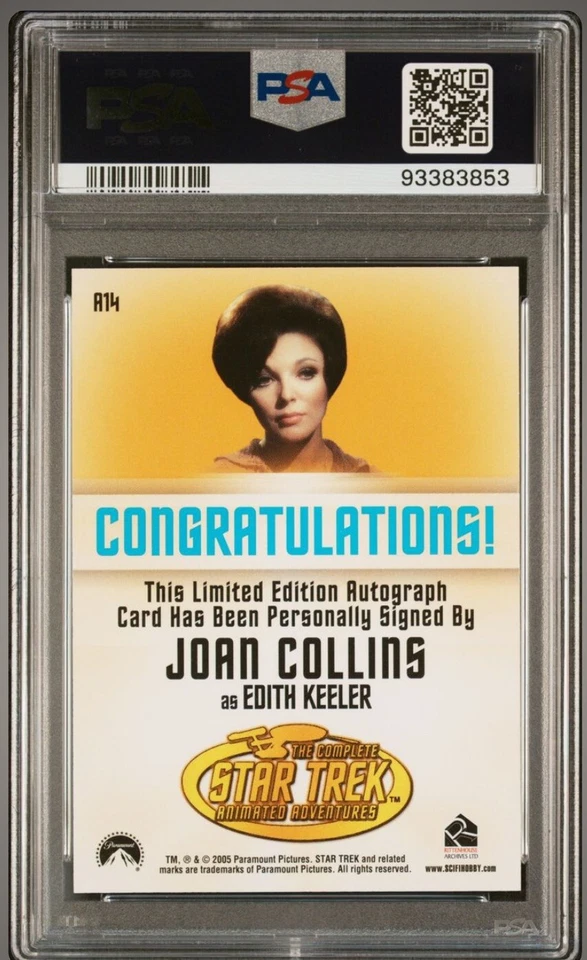 Star Trek Animated A14 Joan Collins Edith Keeler Card AUTO Autograph PSA 9 Mint - Image 2 of 2