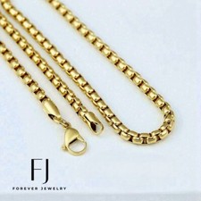 Men's 24" Stainless-Steel 6mm Round Box Chain Unisex Gold plated Box