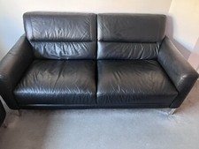 TWO Next black leather sofas - 3 seaters