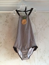 NWT Janie And Jack Girls Pineapple Gingham Swimsuit 6 Brown